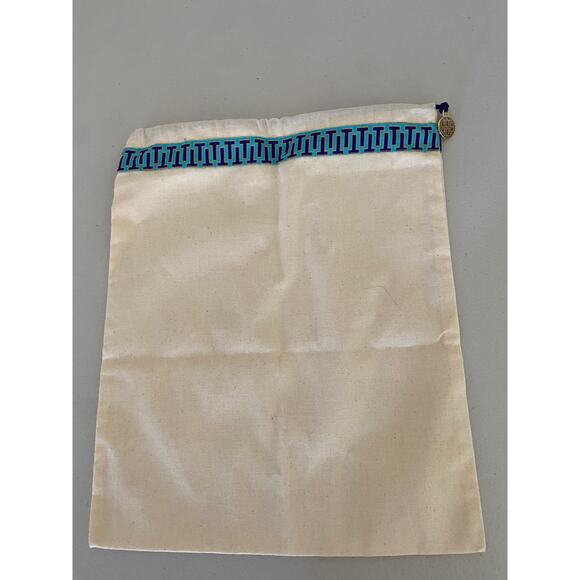 Tory Burch Blue Beige Cream Linen Drawstring Dust Bag - Picture 1 of 2